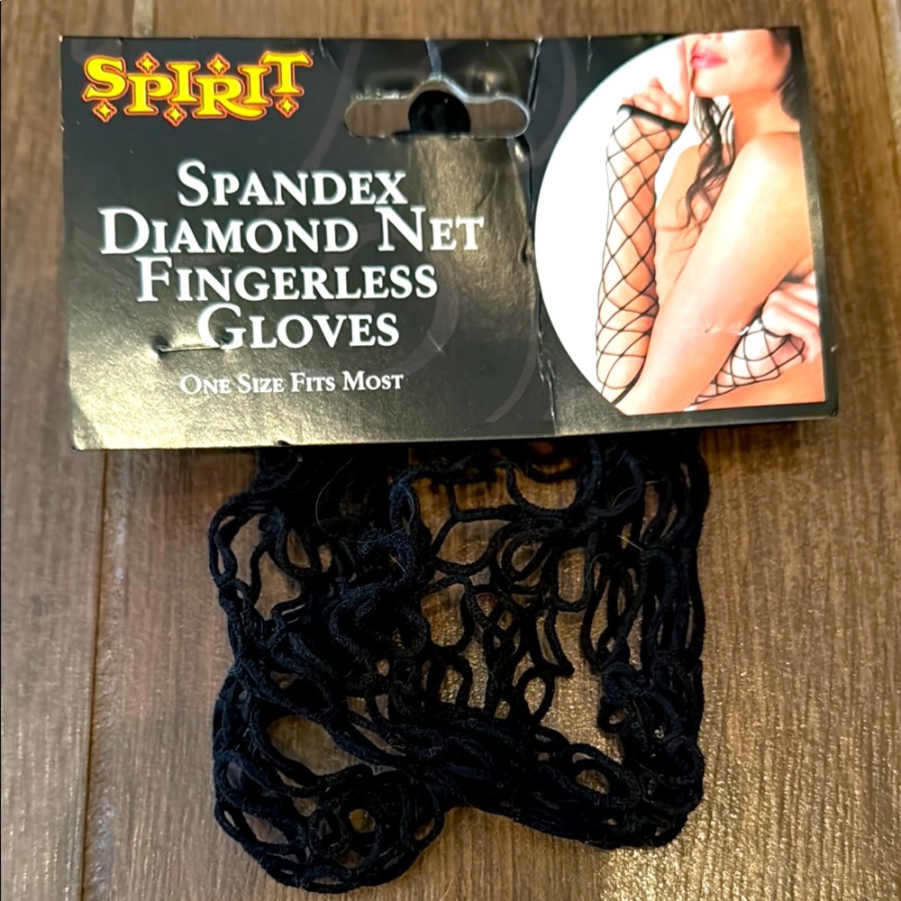 Spirit Black Spandex Diamond Net Fingerless Gloves. Worn once.